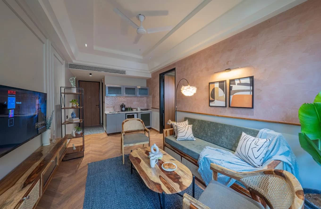 Residence living room and kitchenette